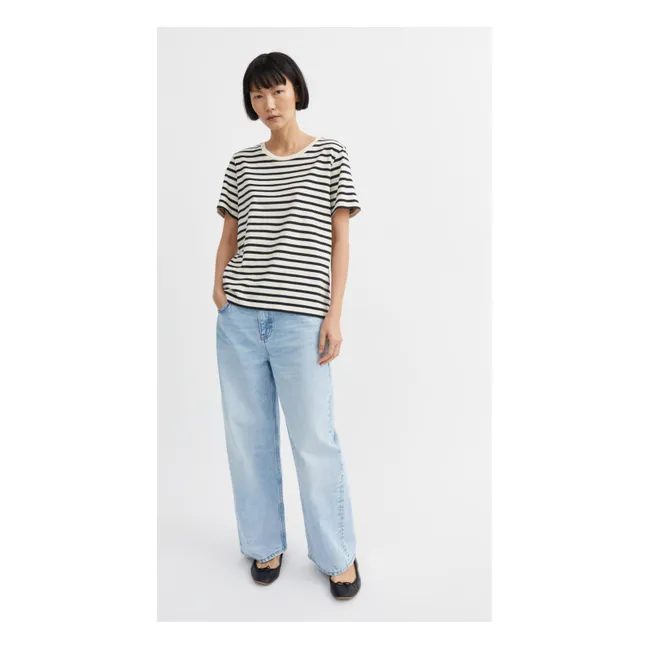 Camiseta Loui Oversize Rayas Algodón Ecológico | Azul Marino