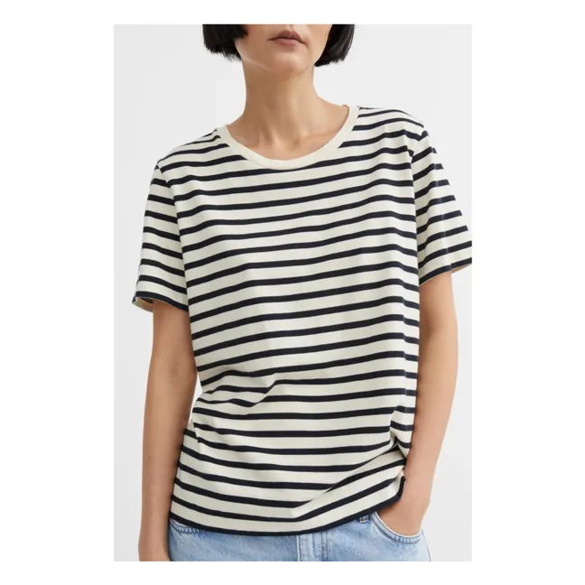 Camiseta Loui Oversize Rayas Algodón Ecológico | Azul Marino