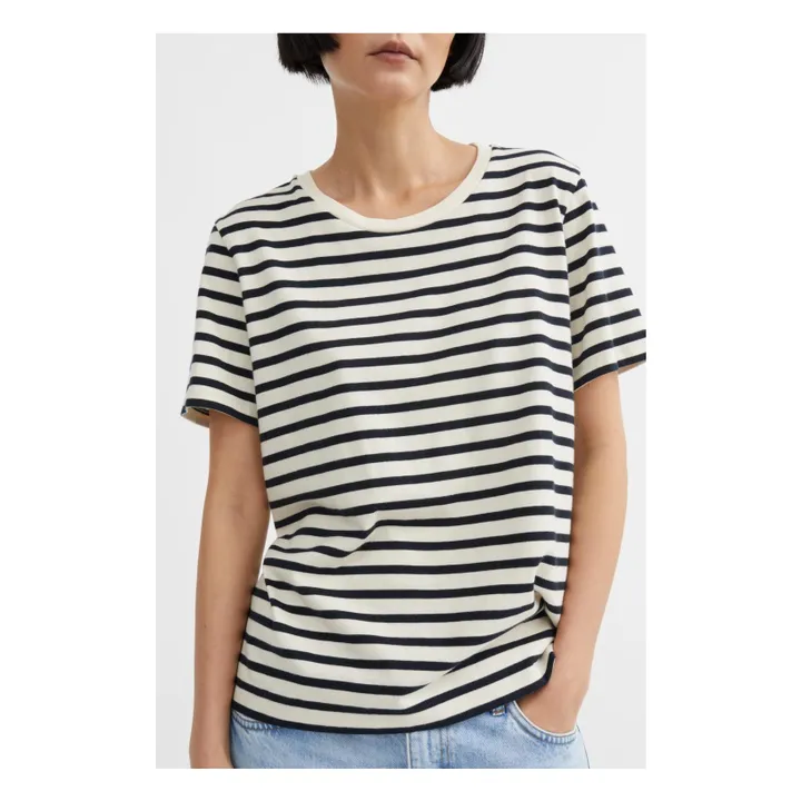 Oversize T-Shirt Loui Streifen Bio-Baumwolle | Navy- Produktbild Nr. 0