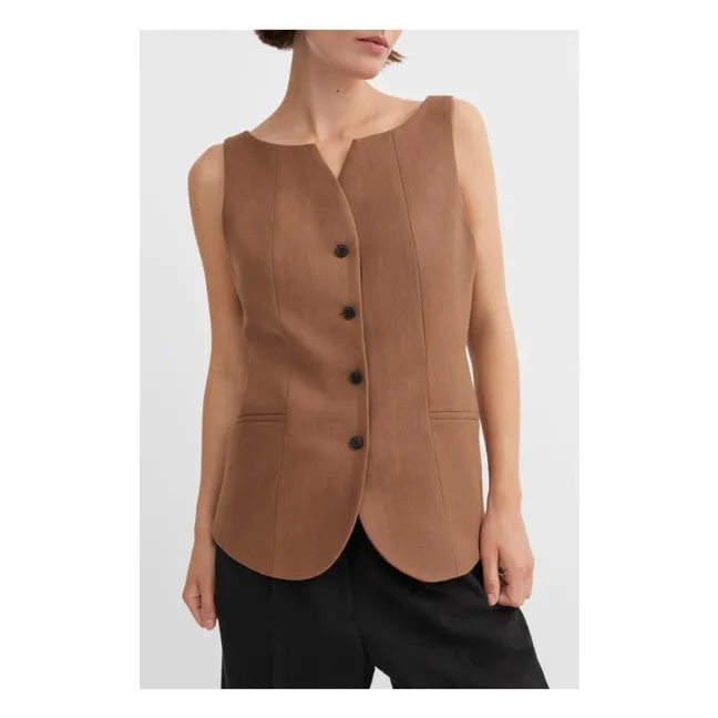 Toni Ärmellose Jacke Recyceltes Leinen und Baumwolle | Braun