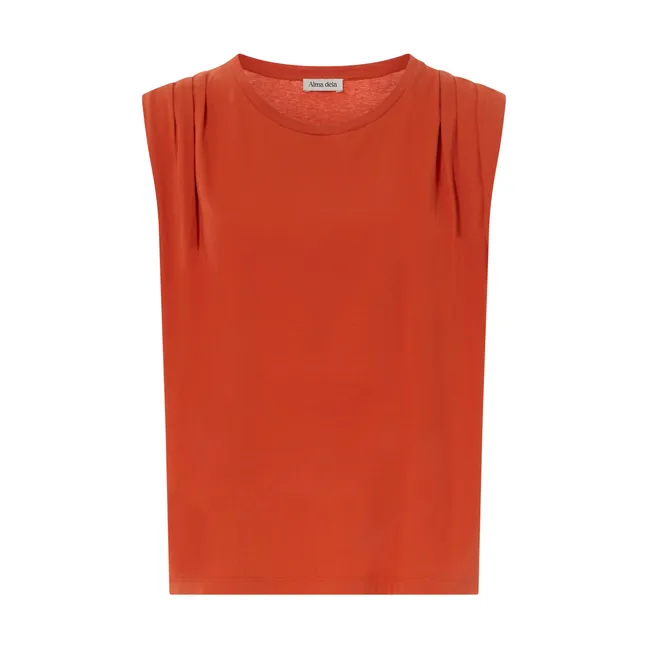 Organic cotton pleated tank top | Coral