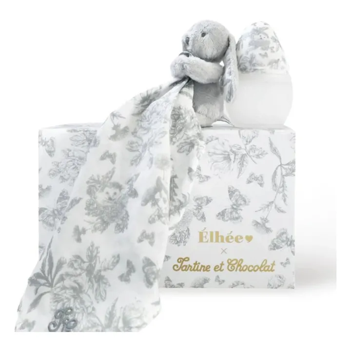 Augustin il coniglio Set biberon e piumone in silicone medicale Toile de Jouy - Elhée x Tartine et Chocolat | Grigio- Immagine del prodotto n°0
