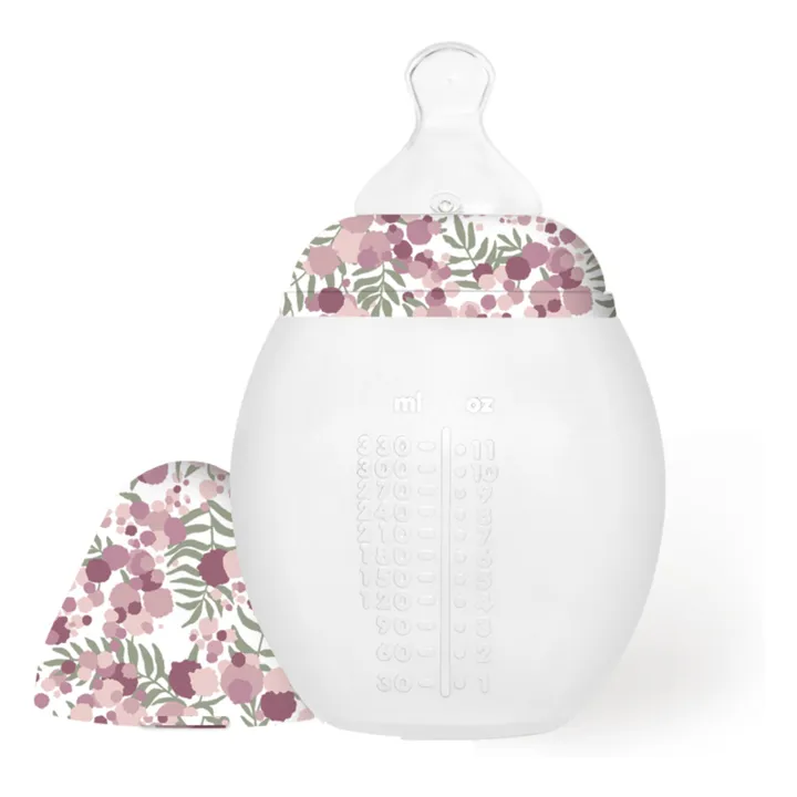 Biberon en silicone médical et tétine physiologique Mimosa Field - Elhée x Liberty | Rose- Image produit n°4