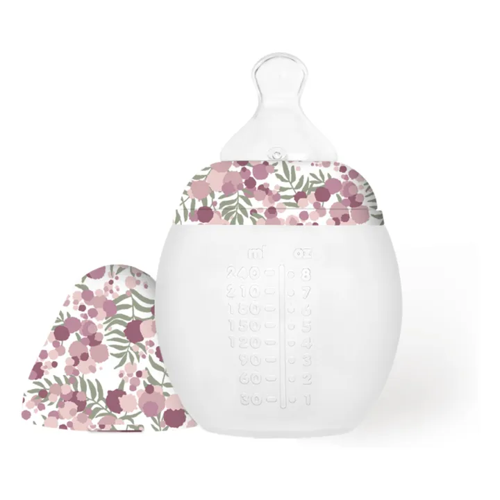 Biberon en silicone médical et tétine physiologique Mimosa Field - Elhée x Liberty | Rose- Image produit n°2