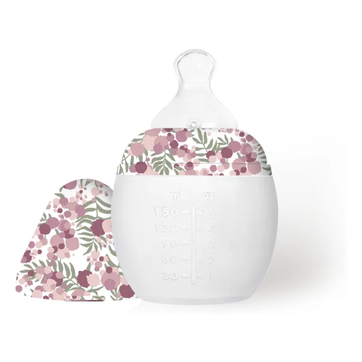 Biberon en silicone médical et tétine physiologique Mimosa Field - Elhée x Liberty | Rose- Image produit n°0