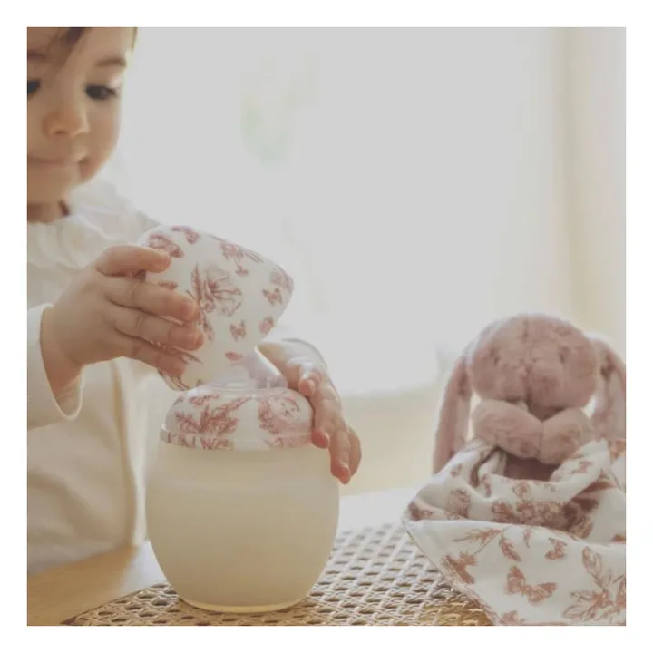Coffret biberon en silicone médical et doudou lange Augustin le lapin Toile de Jouy  - Elhée x Tartine et Chocolat | Rose pêche- Image produit n°2