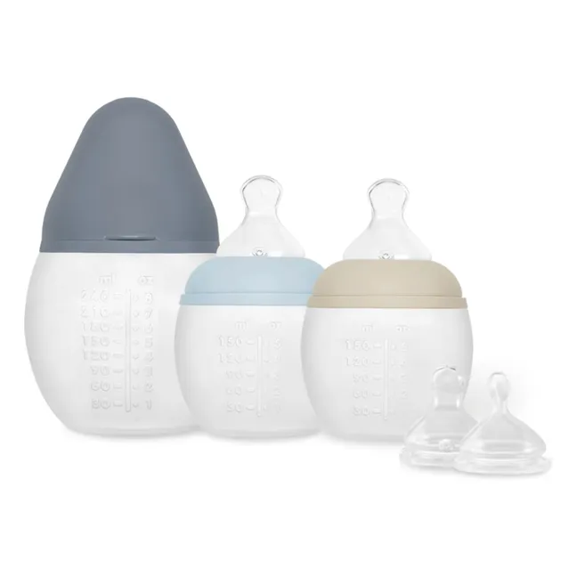 Bestie Medizinische Silikonflaschen und physiologischer Sauger - 3er-Set | Blau