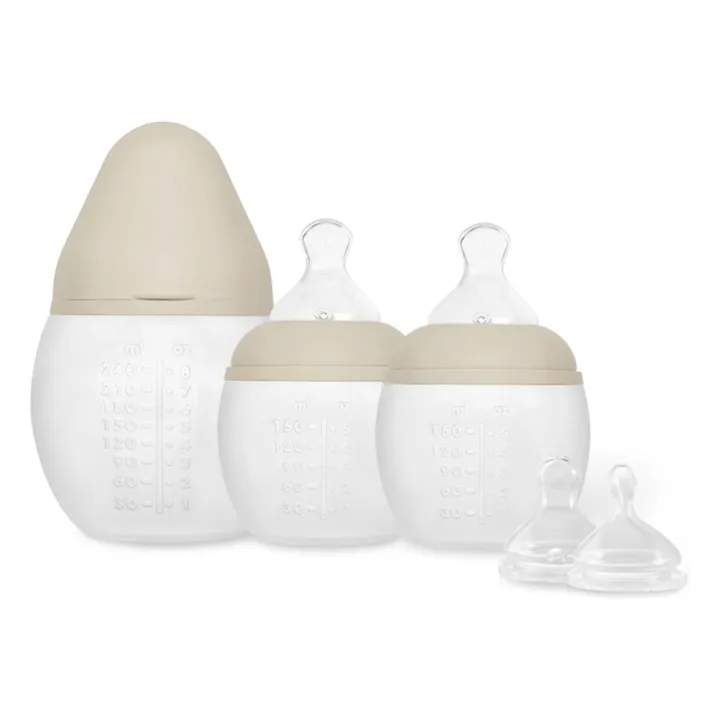 Medical silicone feeding bottles and physiological teat - Set of 3 | Sand- Product image n°0