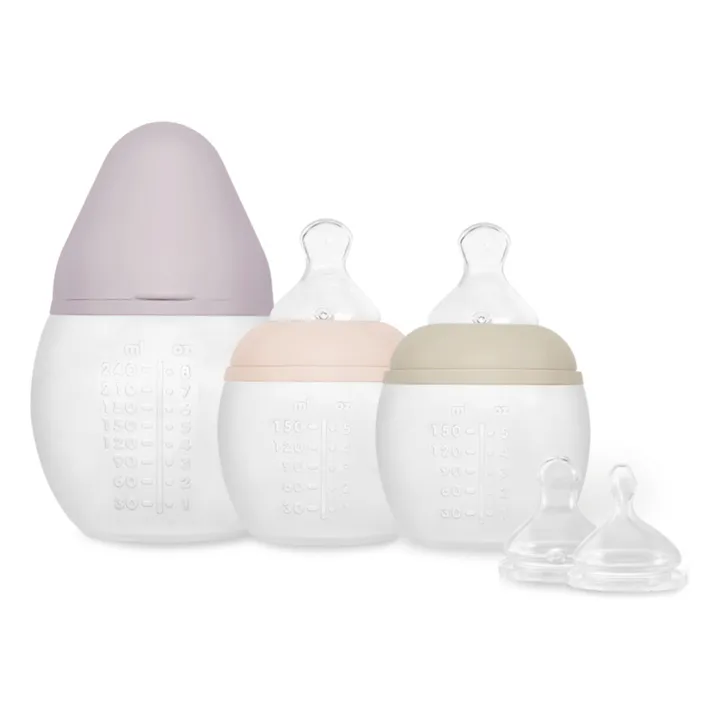 Biberons en silicone médical et tétine physiologique Buddy - Set de 3 | Nude- Image produit n°0