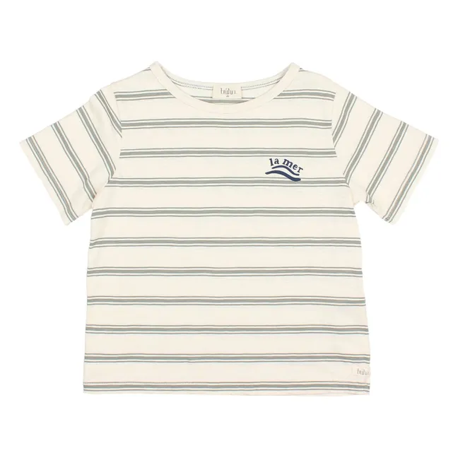 Camiseta de rayas de algodón ecológico | Verde Celedón