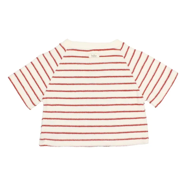 T-Shirt Terry Streifen Frottee Bio-Baumwolle | Rot