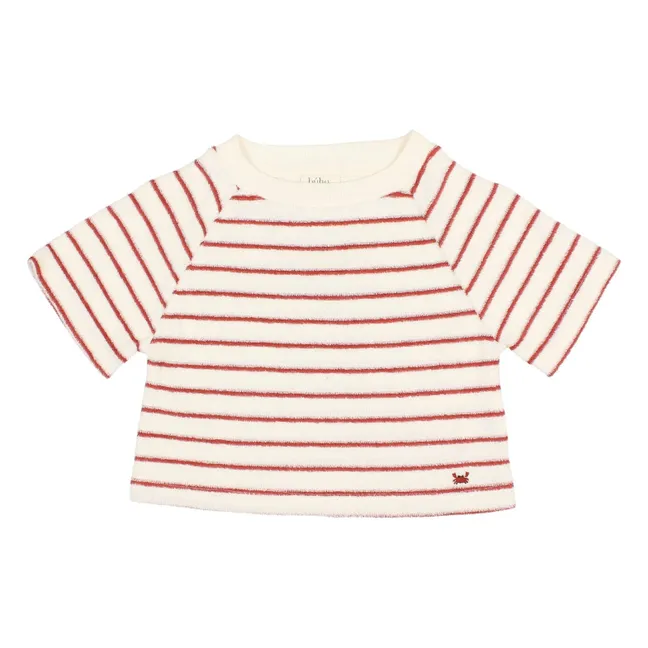 T-Shirt Terry Streifen Frottee Bio-Baumwolle | Rot
