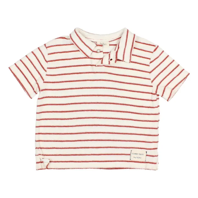 Polo Terry Rayures Eponge Coton Bio | Rouge