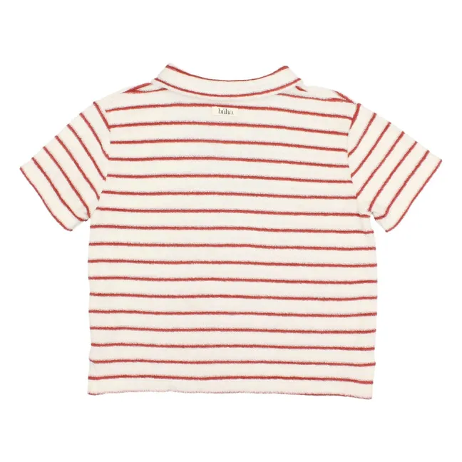 Polo Terry Rayures Eponge Coton Bio | Rouge