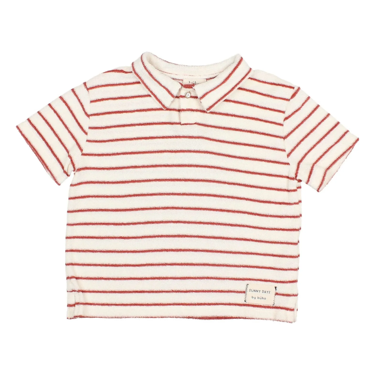 Búho Red Terry Stripes Organic Cotton Polo Shirt