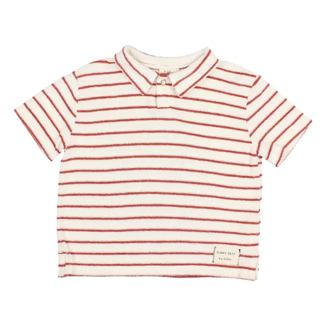 Polo Terry Rayures Eponge Coton Bio | Rouge