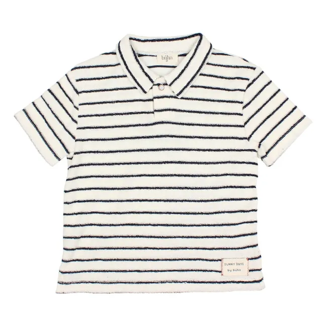 Polo Terry Rayures Eponge Coton Bio | Bleu