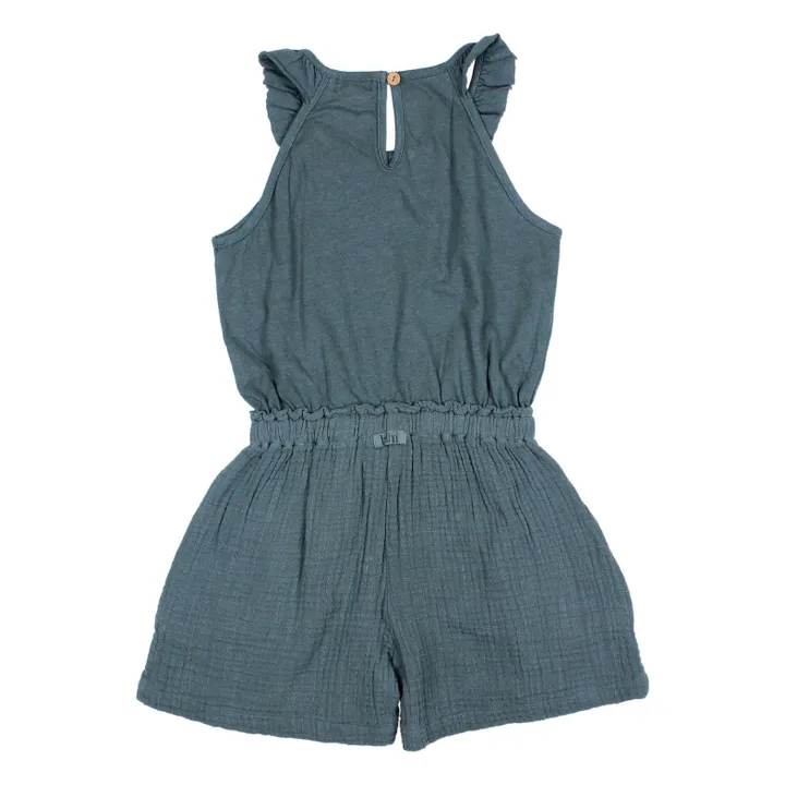 Playsuit in lino tinta unita | Blu anatra- Immagine del prodotto n°1