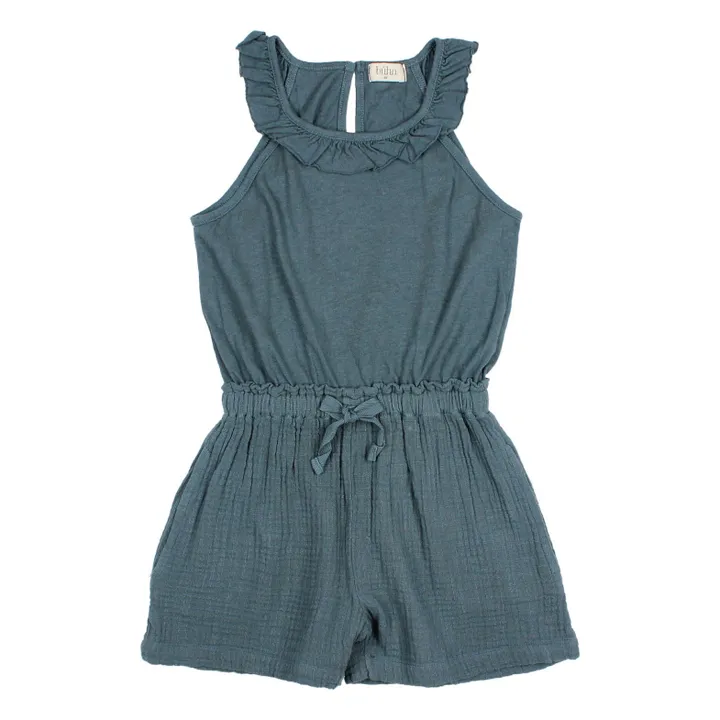 Playsuit in lino tinta unita | Blu anatra- Immagine del prodotto n°0