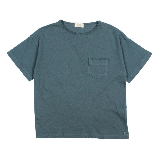Camiseta con bolsillo de lino | Azul Pato