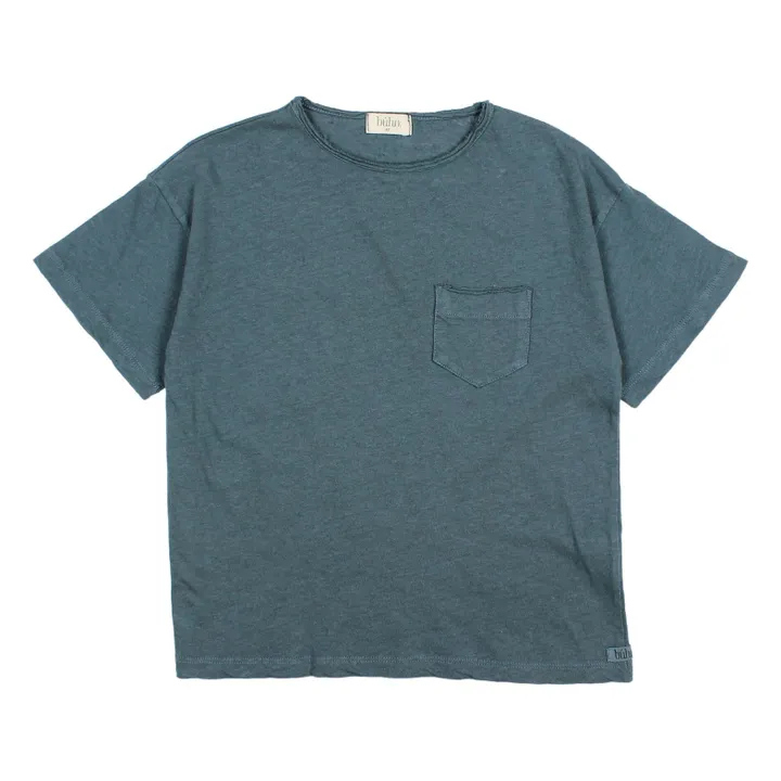 T-shirt Poche Lin | Bleu canard- Image produit n°0