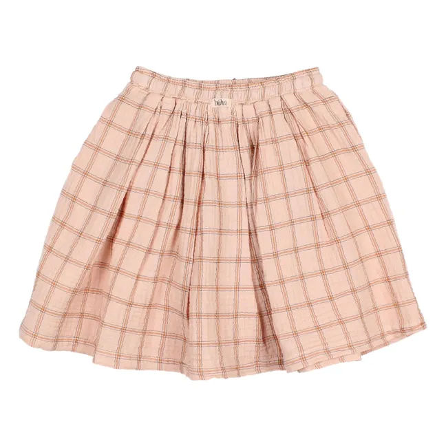 Jupe Midi Check Coton Bio | Rose pâle