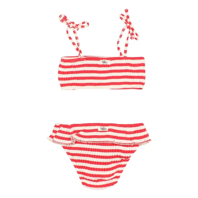 Maillot de Bain 2 pièces Côtelé Rayures Coton Bio | Rouge vermillon
