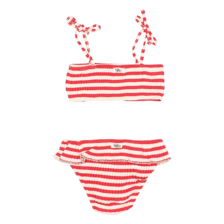 Maillot de Bain 2 pièces Côtelé Rayures Coton Bio | Rouge vermillon- Image produit n°2