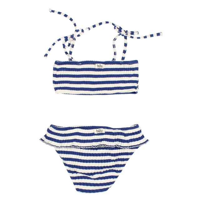 Maillot de Bain 2 pièces Côtelé Rayures Coton Bio | Bleu indigo