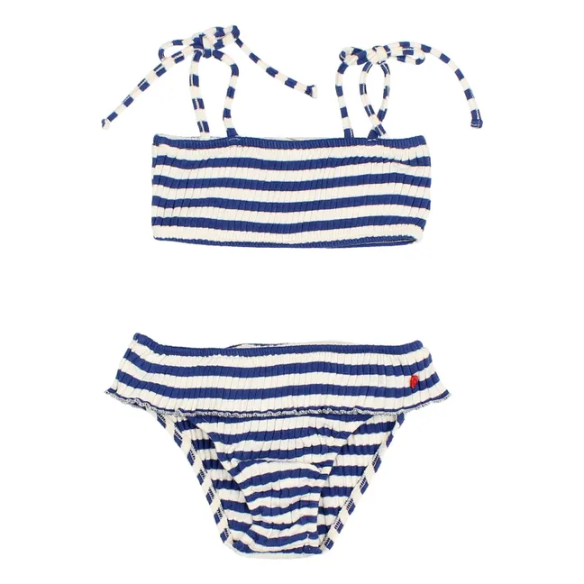 Maillot de Bain 2 pièces Côtelé Rayures Coton Bio | Bleu indigo