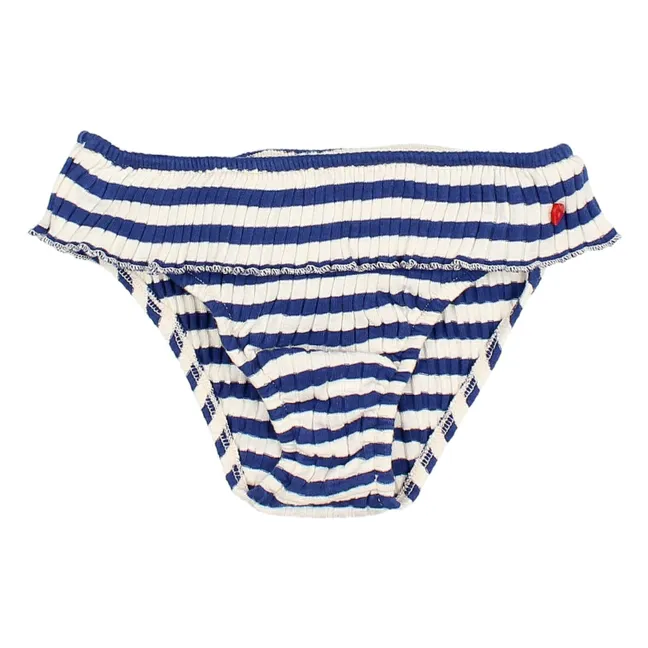Culotte de Bain Côtelée Rayures Coton Bio | Bleu indigo