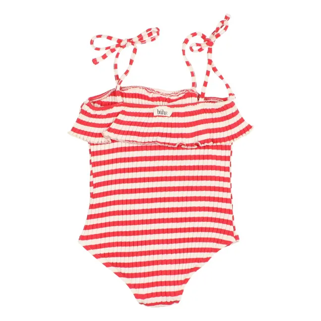 Maillot de Bain Côtelé Rayures Coton Bio | Rouge vermillon