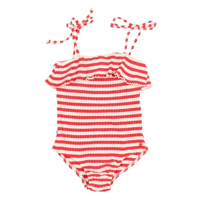 Maillot de Bain Côtelé Rayures Coton Bio | Rouge vermillon