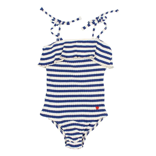 Maillot de Bain Côtelé Rayures Coton Bio | Bleu indigo