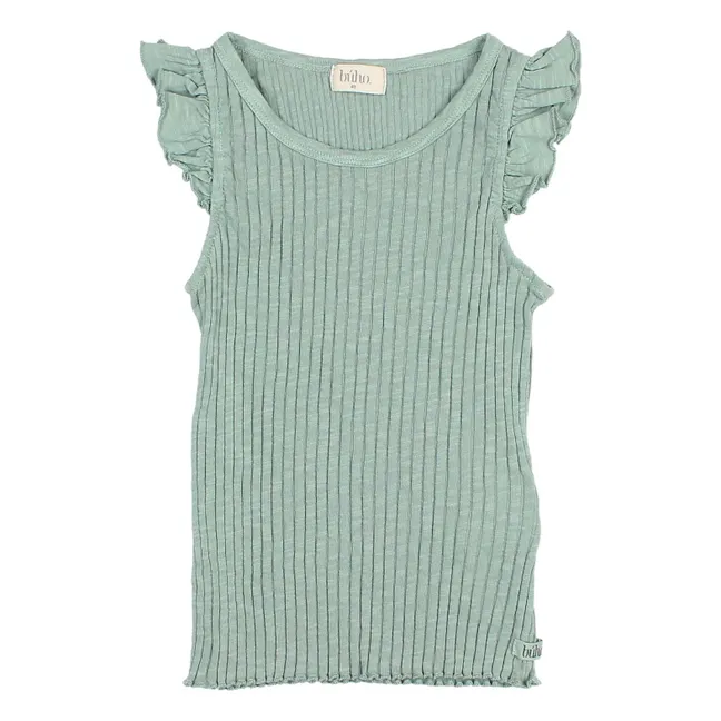 Débardeur Volants Coton Bio | Vert céladon