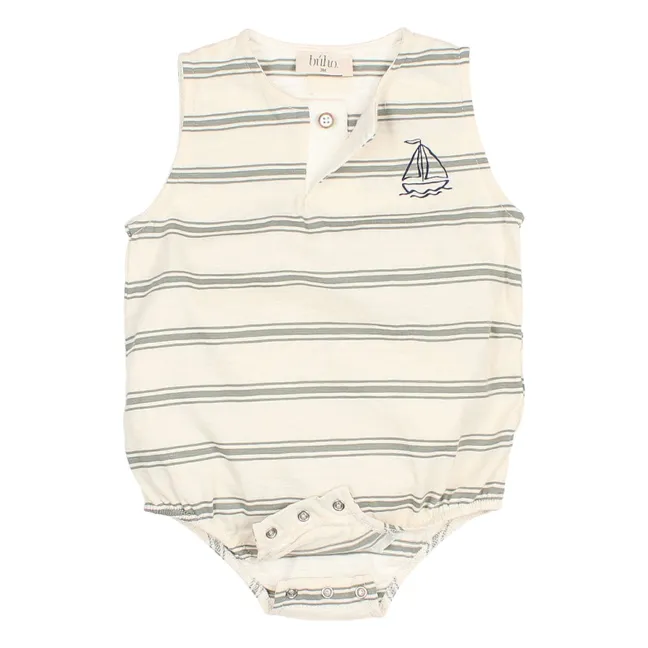 Organic cotton striped romper | Celadon