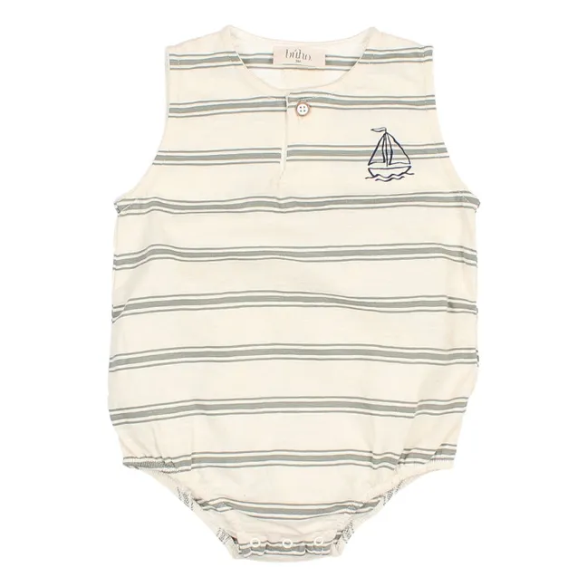 Organic cotton striped romper | Celadon