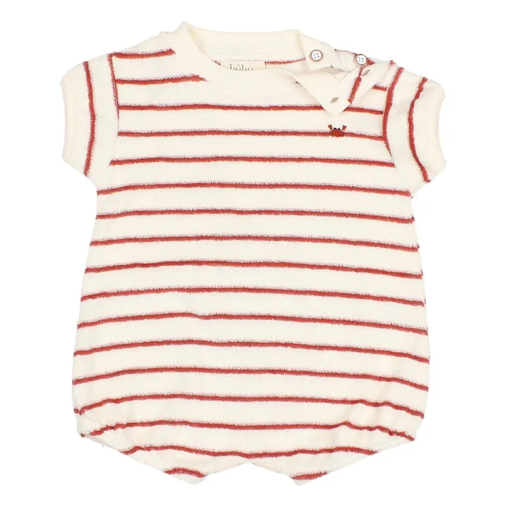 Terry romper Stripes Organic Cotton Towelling | Red- Product image n°1