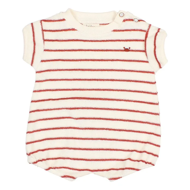 Terry romper Stripes Organic Cotton Towelling | Red- Product image n°0