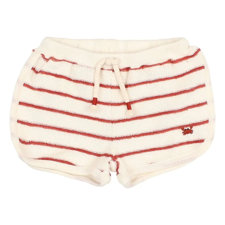 Short Terry Rayures Eponge Bébé Coton Bio | Rouge- Image produit n°0