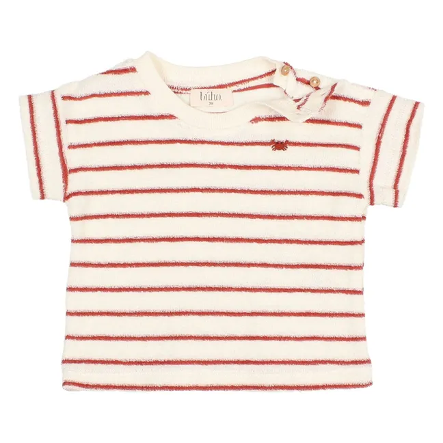 T-Shirt Terry Streifen Frottee Baby Bio-Baumwolle | Rot
