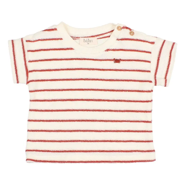 T-Shirt Terry Streifen Frottee Baby Bio-Baumwolle | Rot