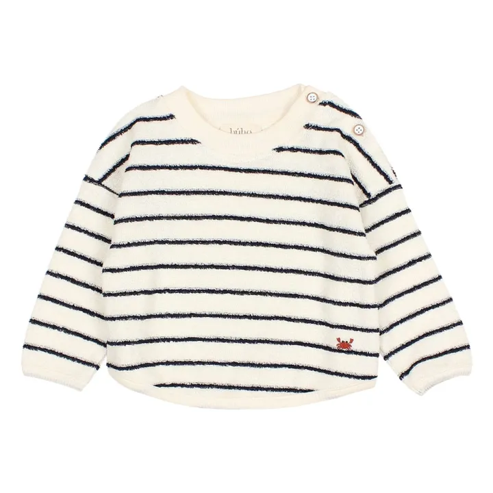 Sweat Terry Rayures Eponge Bébé Coton Bio | Bleu- Image produit n°0