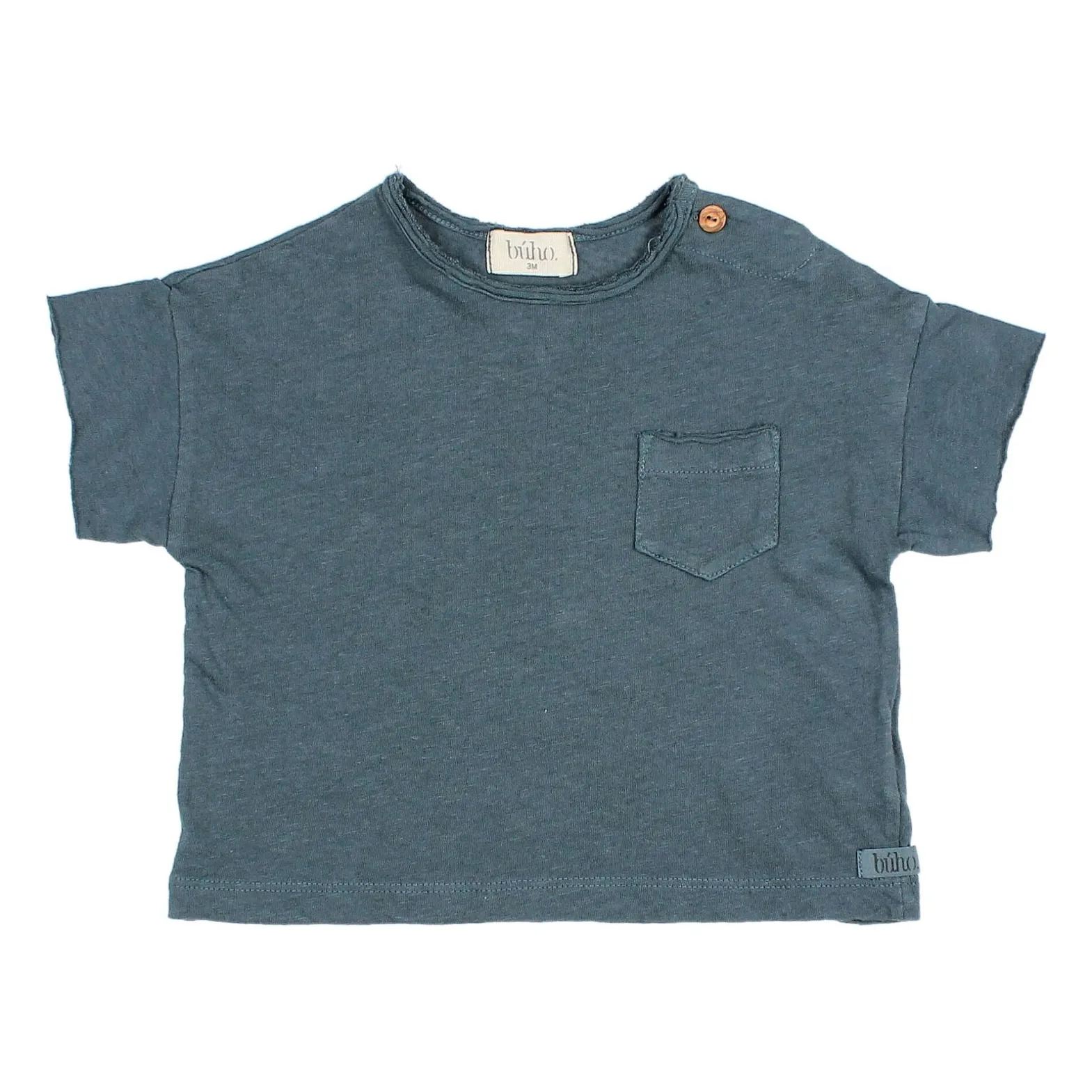 Búho - T-shirt Manches Courtes Bébé Garçon - Lin - Bleu Canard - 9 Mois