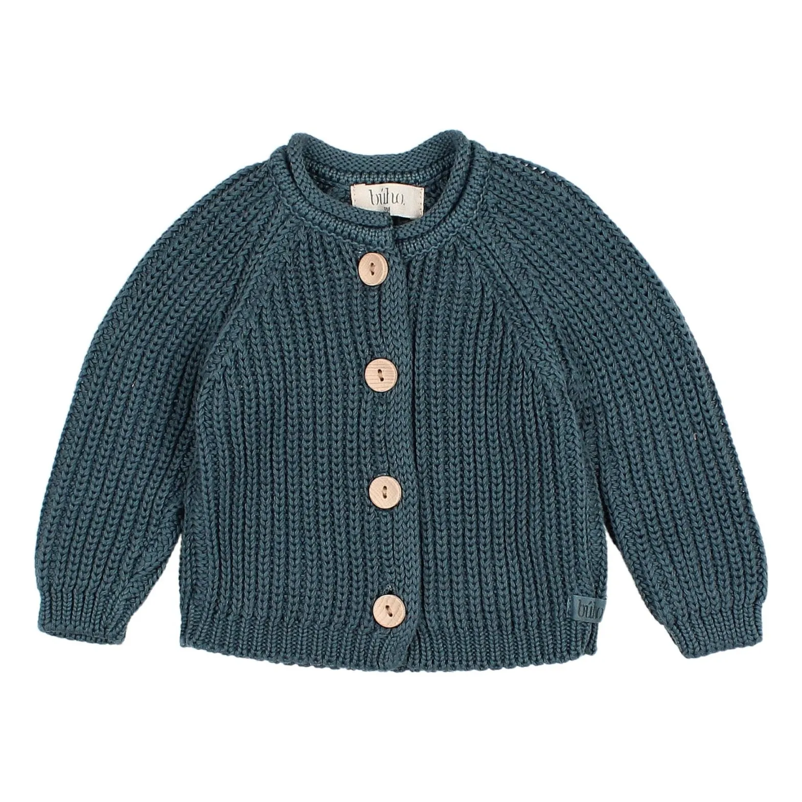 Búho Peacock Blue Organic Cotton Baby Cardigan