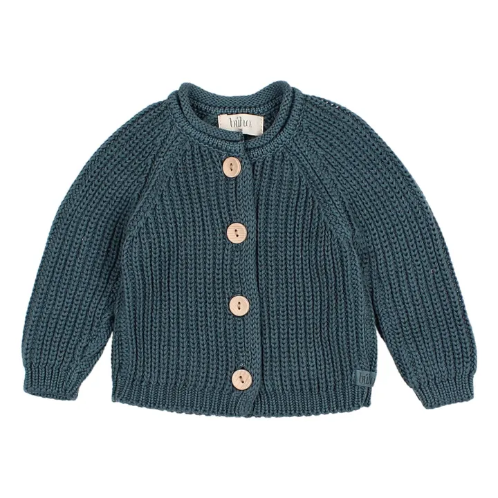 Cardigan da bambino in cotone biologico | Blu anatra- Immagine del prodotto n°0