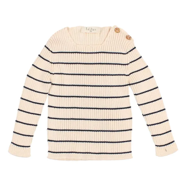 Pull Rayures Coton Bio | Ecru