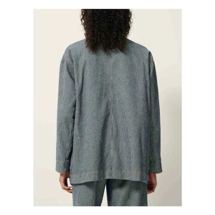 Veste Trani Rayures Coton Bio | Bleu marine- Image produit n°6