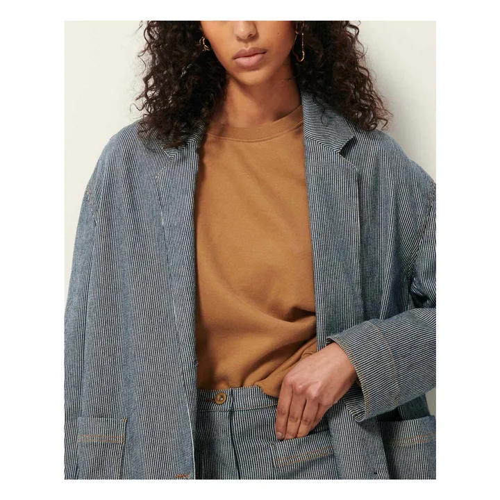 Veste Trani Rayures Coton Bio | Bleu marine- Image produit n°7