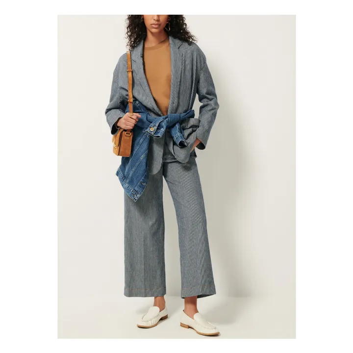 Veste Trani Rayures Coton Bio | Bleu marine- Image produit n°4